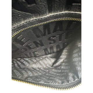 Steve Madden Black Embossed Logo Backpack Purse Gold Hardware Multi Pocket