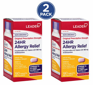 2 Pack Leader 24HR Allergy Relief 180 Tablets 180mg Fexofenadine Non-Drowsy