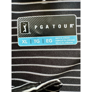 PGA TOUR Black & White Striped Performance Polo Shirt - Size XL
