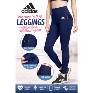 adidas Women’s 7/8 Leggings High Rise Navy Blue Workout w Pocket XL