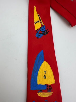 Vintage Red 'Go Blue' Sailboat Patterned Tie