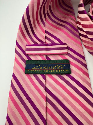Zinetti Italian Collection Pink and Purple Striped Silk Tie