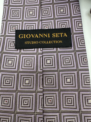 Giovanni Seta Studio Collection Silk Tie Lavender Geometric Squares Italy