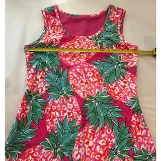 Women's Pink Pineapple Print Sleeveless A-Line Dress Tropical Summer Shift