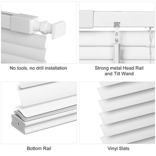 LazBlinds No Tools No Drill Cordless 1" Vinyl Mini Blinds 30" W x 72" H – White
