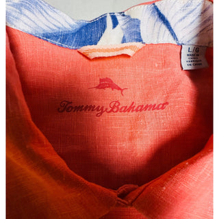 Tommy Bahama Men's Large Coral Linen Short Sleeve Button-Up