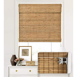 LazBlinds 31x64 Bamboo Roman Shade No Drill Cordless Light Filtering Teak