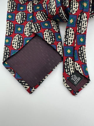 Guy Laroche Red Geometric Silk Tie Vintage Designer Montreal Made in Canada