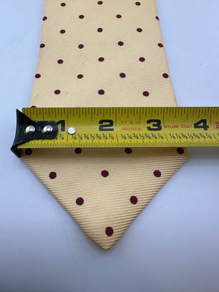 Paul Stuart Silk Tie Cream Burgundy Polka Dot Classic Made USA Mens