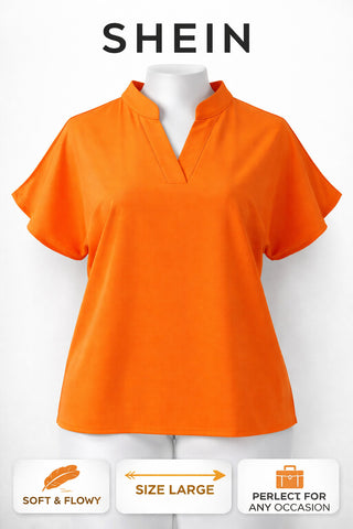 SHEIN Soft & Flowy Orange V-Neck Short Sleeve Top Size Large