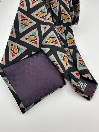 Guy Laroche Silk Necktie Geometric Triangle Pattern Black Made in Canada