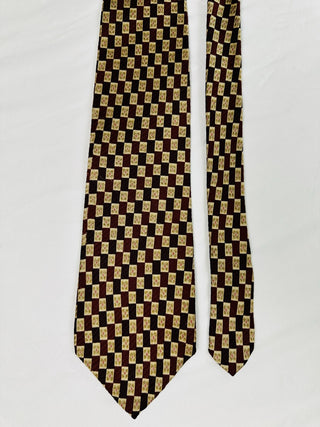 Oscar de la Renta 100% Silk Tie Burgundy Geometric Check Designer 57”