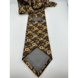 Robert Talbott Nordstrom Silk Tie Brown Gold Geometric Abstract USA