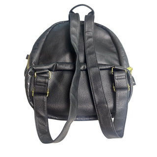 Steve Madden Black Embossed Logo Backpack Purse Gold Hardware Multi Pocket