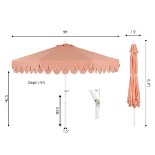 JONATHAN Y 9ft Scalloped Umbrella Coral Pink Auto Tilt Crank Missing Finial Top