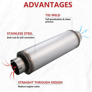 5" Exhaust Muffler Resonator 30" Long Stainless Steel Universal Straight Through