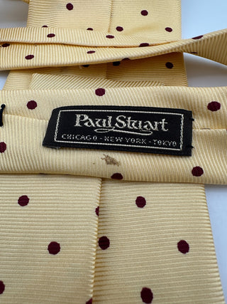 Paul Stuart Silk Tie Cream Burgundy Polka Dot Classic Made USA Mens