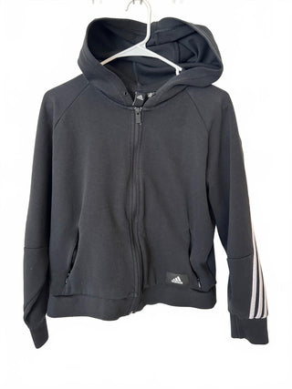 Adidas Black Full Zip Hoodie with White Stripes on Sleeves