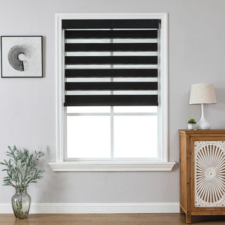 Joydeco No Drill Zebra Blinds 35x75 Black Cordless Day Night Roller Shade