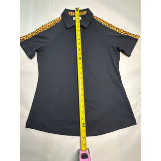 Greg Norman Women S Black Leopard Print Play Dry Golf Polo Shirt