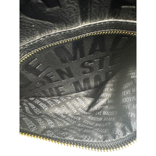 Steve Madden Black Embossed Logo Leather Backpack
