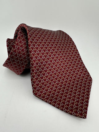Zylos George Machado Burgundy Silk Necktie Chain Link Pattern Wide Classic