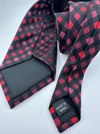 Sean John Red Black Diamond Check Silk Tie Men’s Classic Necktie