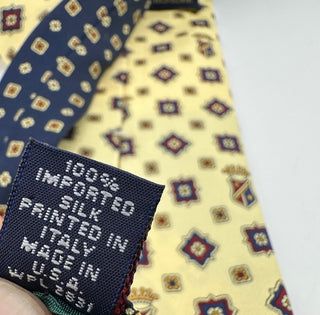Vintage Crest Patterned Silk Tie Yellow Navy