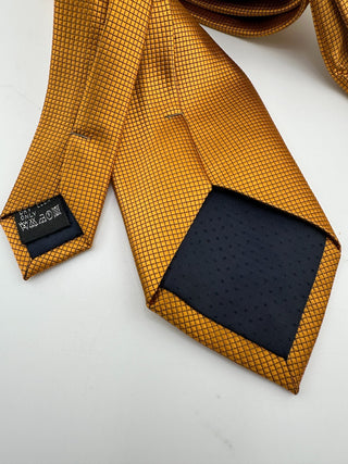 Vintage Gold Silk Necktie Micro Grid Pattern Classic Dress Tie 60”+
