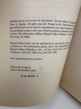 HarperCollins Dictionary of Philosophy 2nd Edition Peter A. Angeles PB