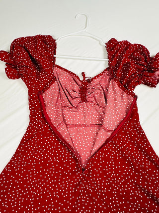 ZARA Red Polka Dot Puff Sleeve Mini Dress Size L