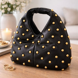 Dolce Vita Black Faux Leather Studded Handle Bag