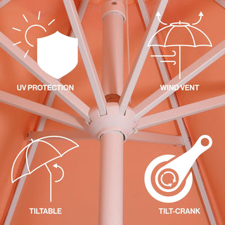JONATHAN Y 9ft Scalloped Umbrella Coral Pink Auto Tilt Crank Missing Finial Top