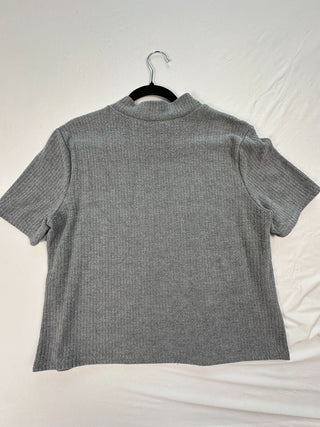 Halogen Women's Gray Ribbed Knit Short Sleeve Mock Neck Top