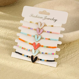 6pcs Cute Glass Bead Love Charm Bracelet Set