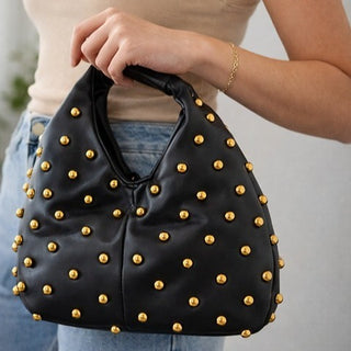 Dolce Vita Black Faux Leather Studded Handle Bag
