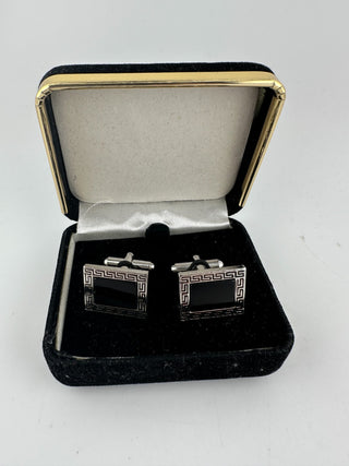 Men's Classic Black and Silver Rectangular Cufflinks/Black