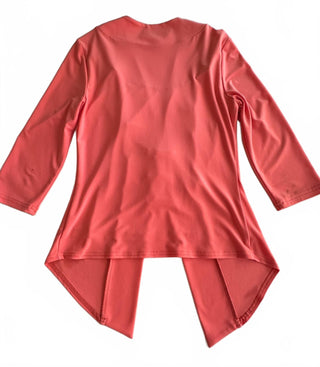 Joseph Ribkoff Coral Pink 3/4 Sleeve Top with Silver Eyelet