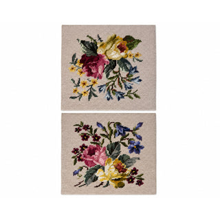 Vintage Floral Needlepoint Tapestry Pair Roses Flowers Handmade Wall Art