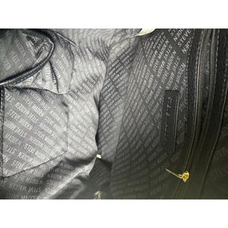 Steve Madden Black Embossed Logo Backpack Purse Gold Hardware Multi Pocket