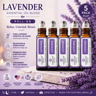 5-Pack Vitality Extracts Lavender Essential Oil Roll On 10mL Pure Blend