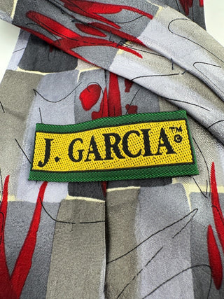 J. Garcia Jerry Garcia Abstract Silk Neck Tie Gray Red Geometric Vintage 59”