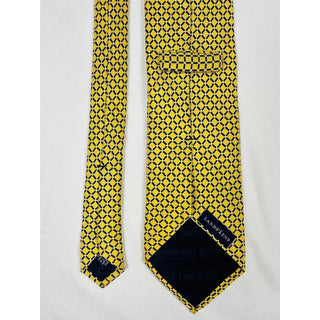 Lands’ End Men’s Silk Tie – Yellow & Navy Geometric Diamond Pattern – 57”