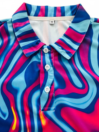 Men's Medium Multicolor Abstract Pattern Polo Shirt Vibrant