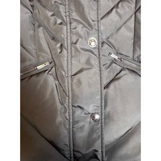 London Fog Womens L Black Down Puffer Coat Faux Fur Collar Quilted Winter