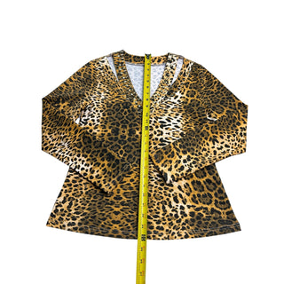 Womens Leopard Print Studded V Neck Long Sleeve Tunic Top Animal Print