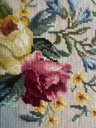 Vintage Floral Needlepoint Tapestry Pair Roses Flowers Handmade Wall Art