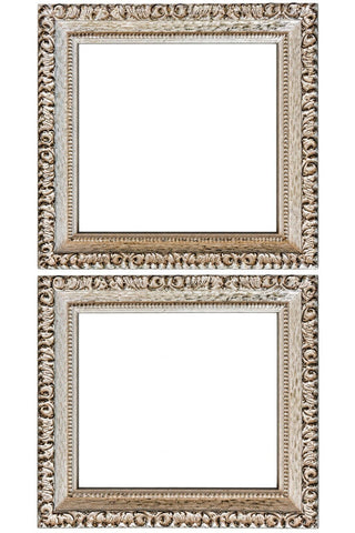 Set of 2 Ornate Baroque Picture Frames 10.75x11.2 Ivory Gold Distressed Glass