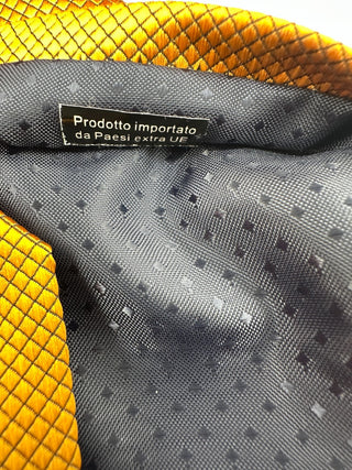Vintage Gold Silk Necktie Micro Grid Pattern Classic Dress Tie 60”+