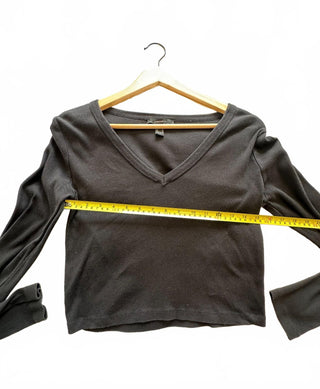 Forever 21 Black Long Sleeve V-Neck Crop Top XL